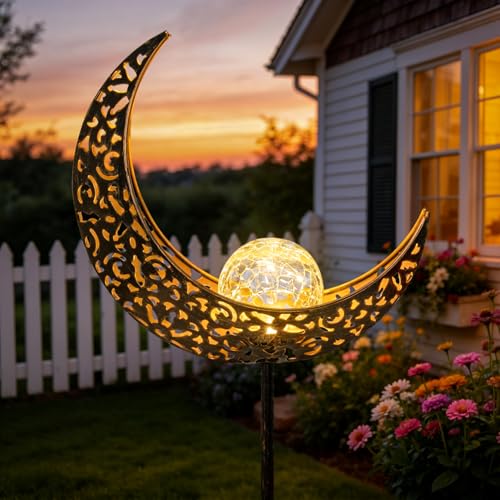Homeimpro Moon Solar Lights Outdoor Garden Decor Gifts for Mom Women,waterproof Stakes Yard Decorations for Lawn, Patio Accessories, Backyard Ornaments Birthday Gifts Mother Grandma (bronze)