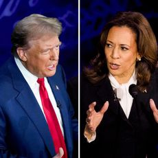 Side by side images of Former President Trump and Vice President Harris