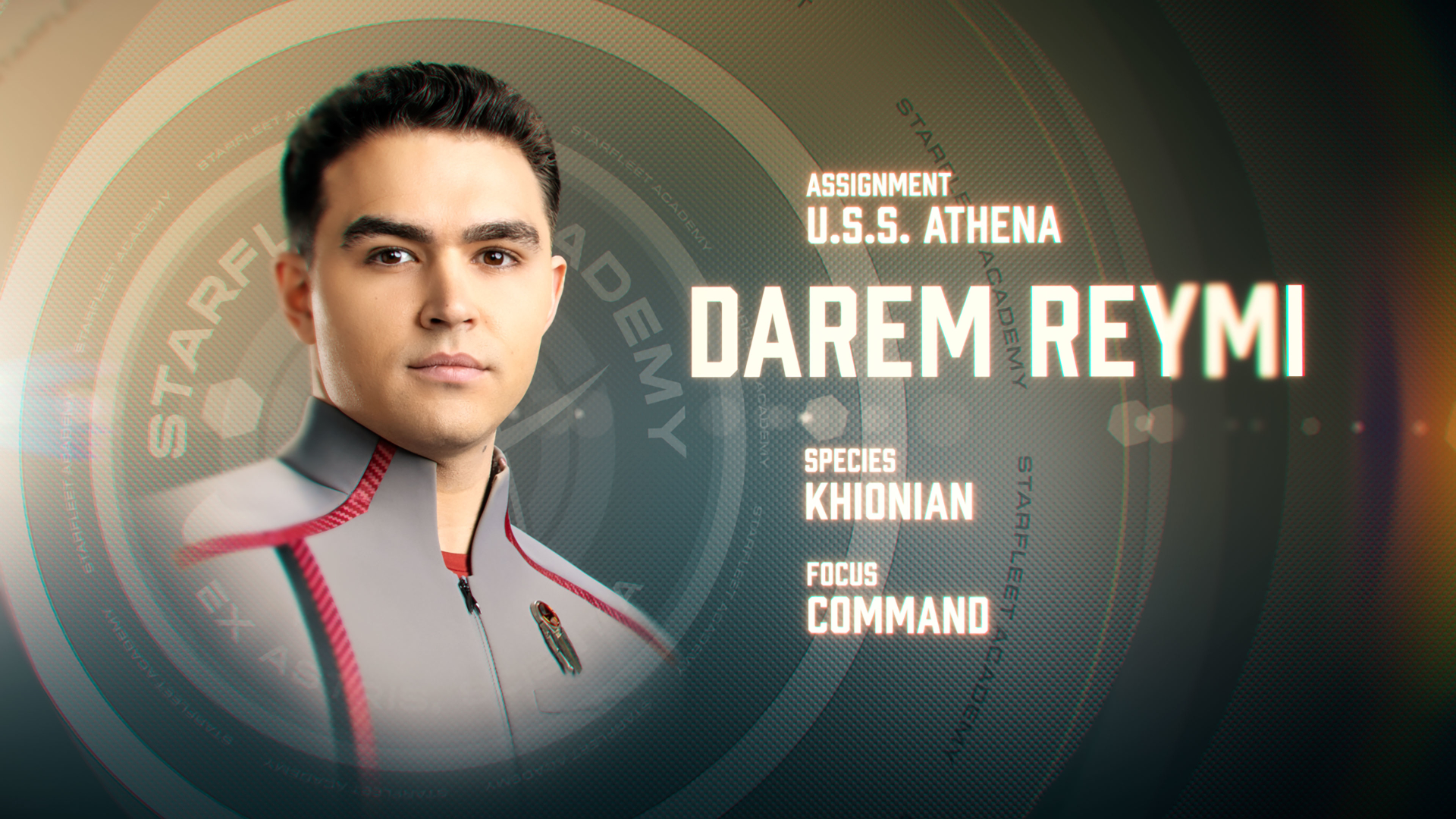 George Hawkins as Darem Reymi in art for season 1 of Star Trek: Starfleet Academy. Streaming on Paramount+. Photo Credit: Sarah Coulter/Paramount+