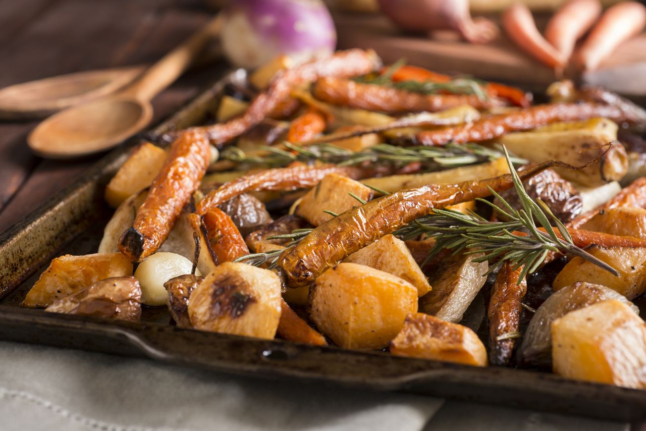 Roasted home-grown vegetables are one of the joys of winter.