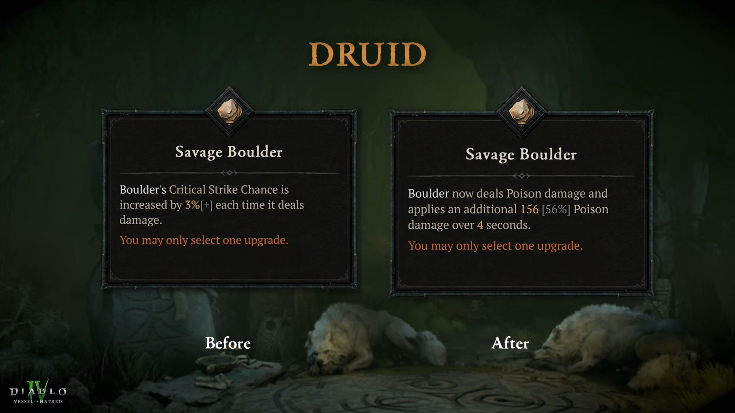 Slides showing changes to Druid class in Diablo 4