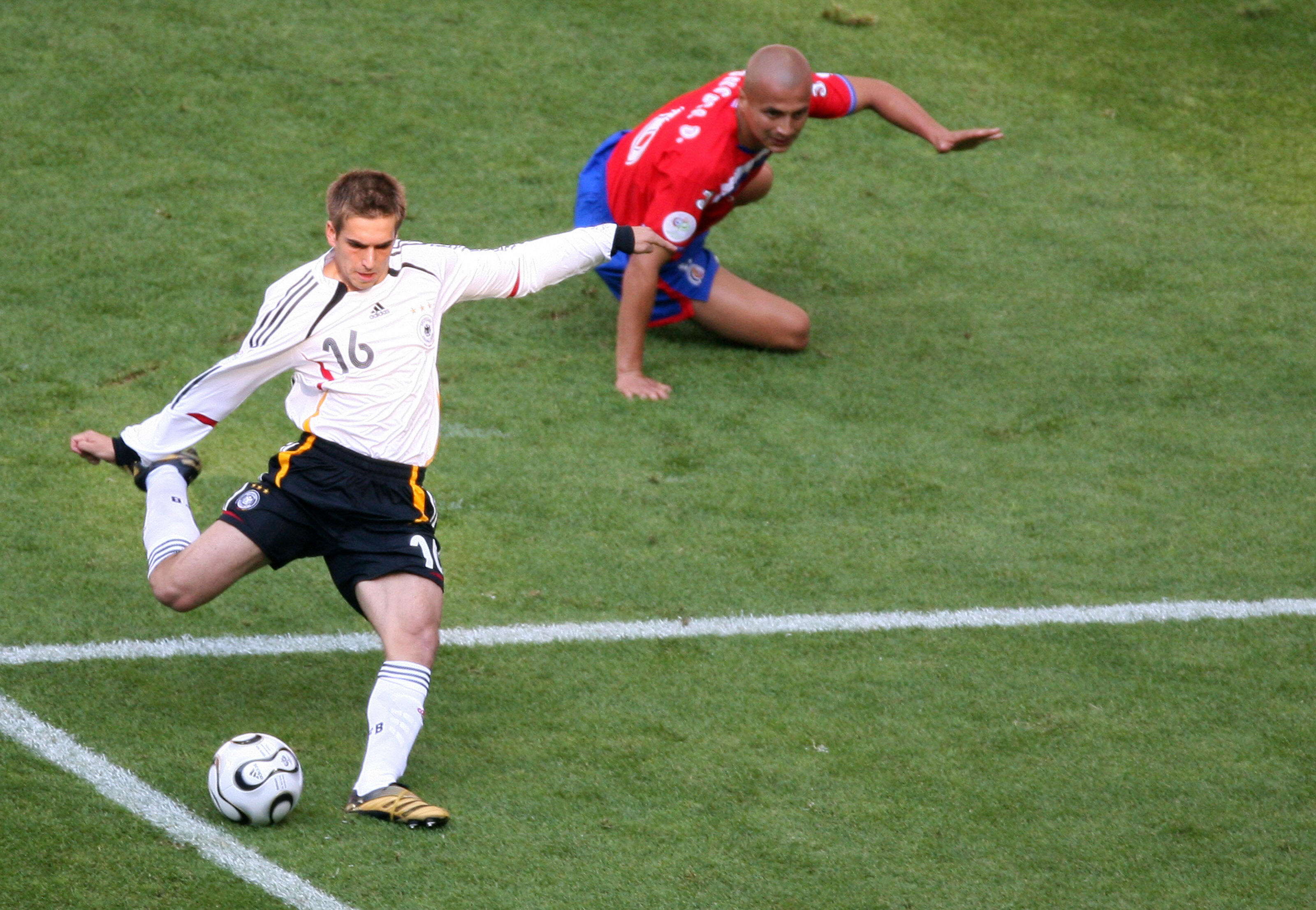 Philipp Lahm scores for Germany against Costa Rica in the opening match of the 2006 World Cup.