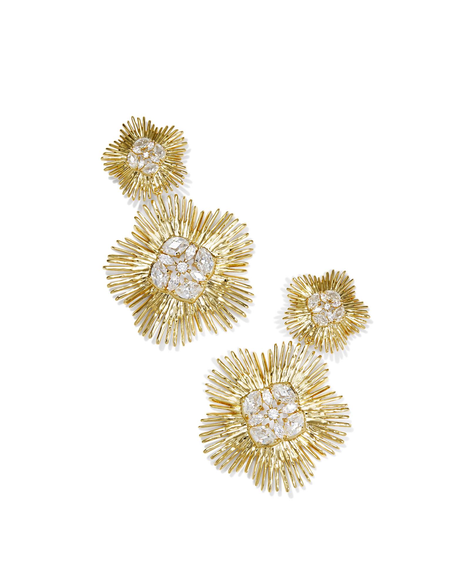 Dira Gold Crystal Statement Earrings in White Mix