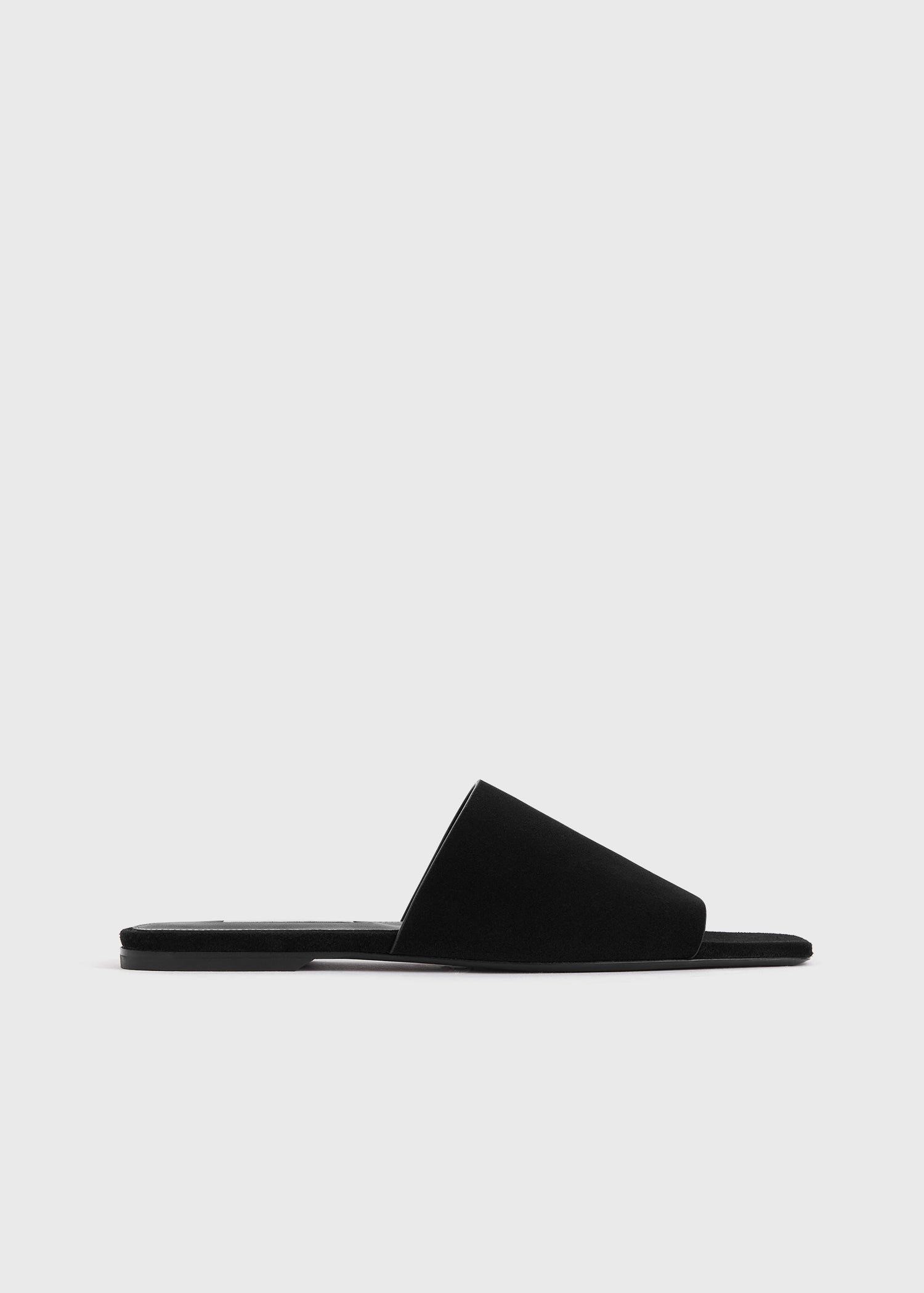 Velour-Leather Bandeau Slides Black