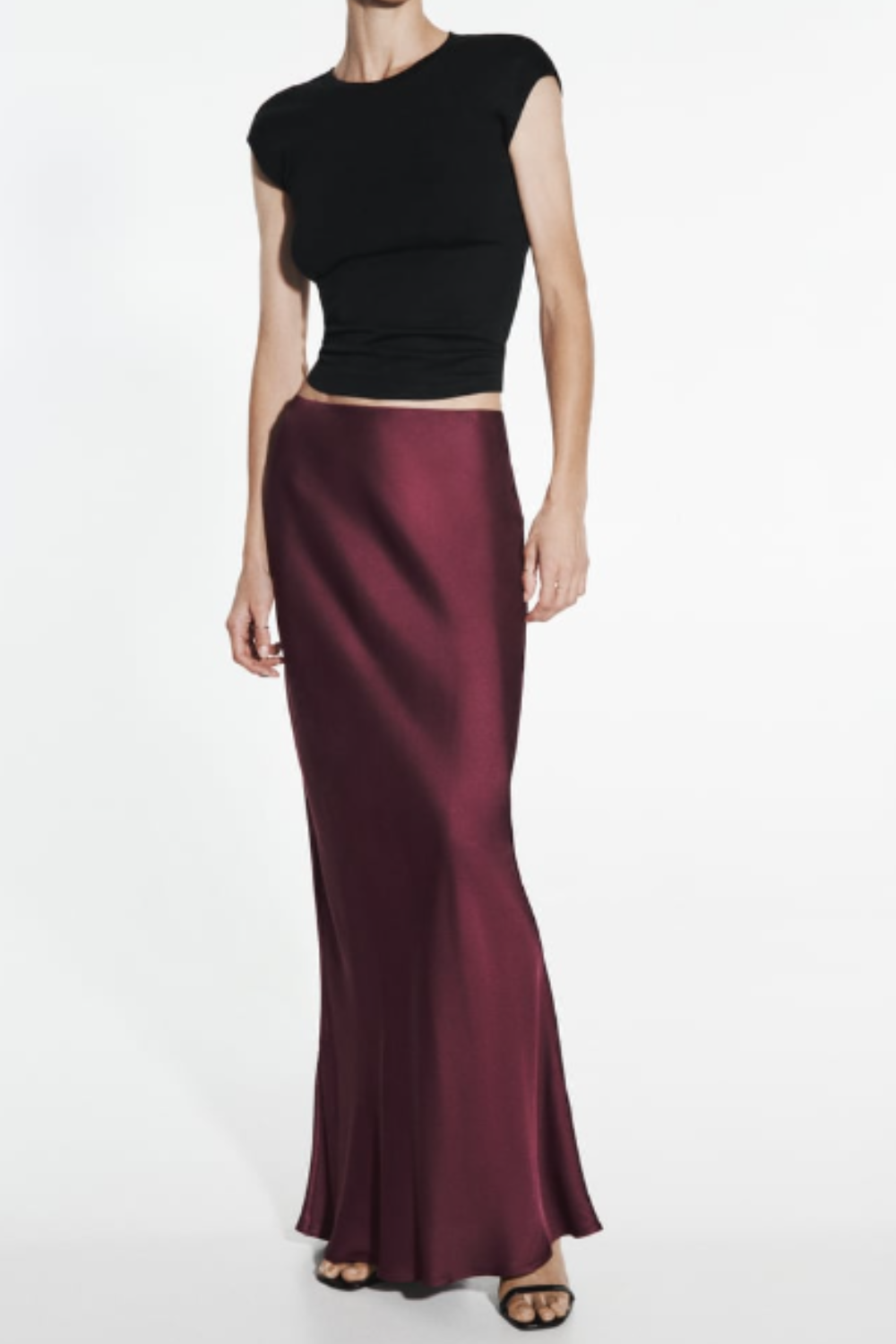 burgundy satin maxi skirt