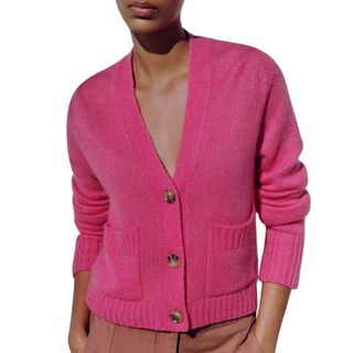 Lofty Merino Cashmere Silk Relaxed Cardigan on model 