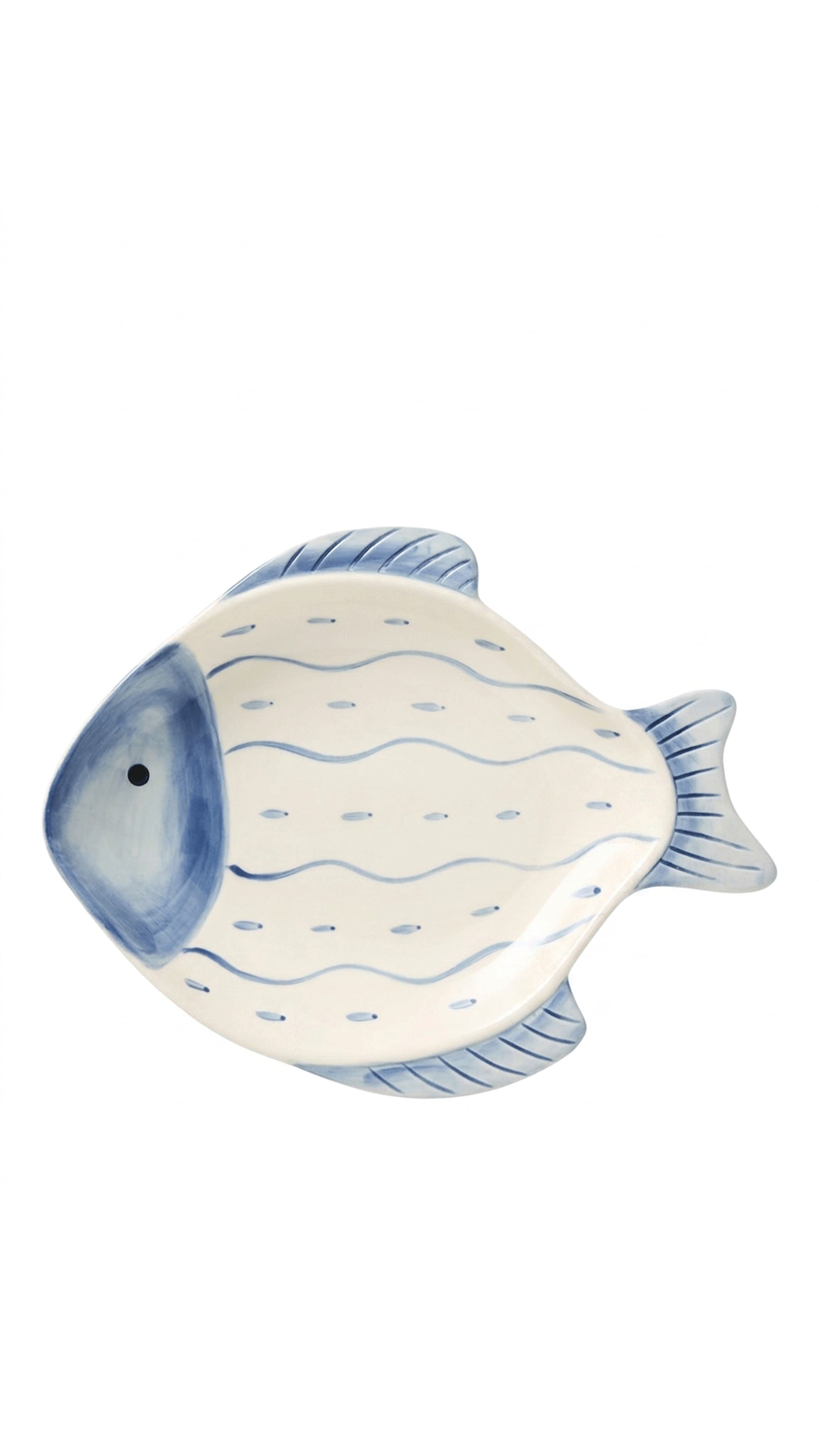 Hand Painted Fish Wide Stoneware Serving Dish, 25cm, White
