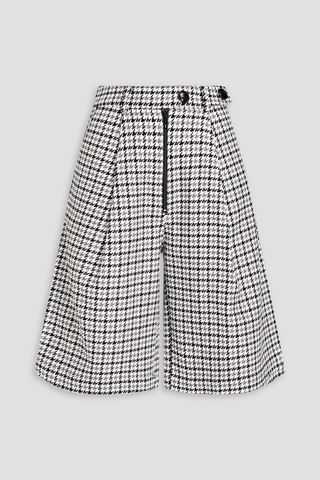 Pleated Houndstooth Cotton-Twill Shorts