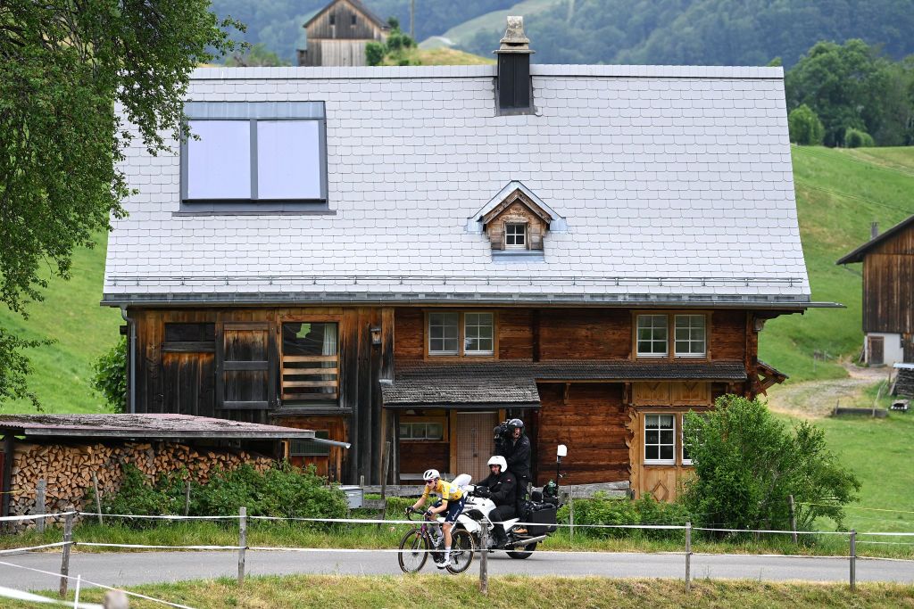 EBNATKAPPEL SWITZERLAND JUNE 20 Marlen Reusser of Switzerland and Team SD Worx Yellow Leader Jersey competes in the chase group during the 3rd Tour de Suisse Women 2023 Stage 4 a 1008km stage from EbnatKappel to EbnatKappel UCIWWT on June 20 2023 in EbnatKappel Switzerland Photo by Tim de WaeleGetty Images