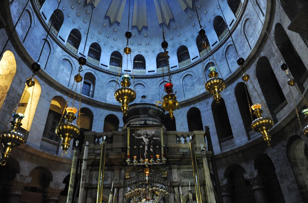 The tomb of Jesus is thought to be buried here beneath the Church of the Holy Sepulchre in Jerusalem.