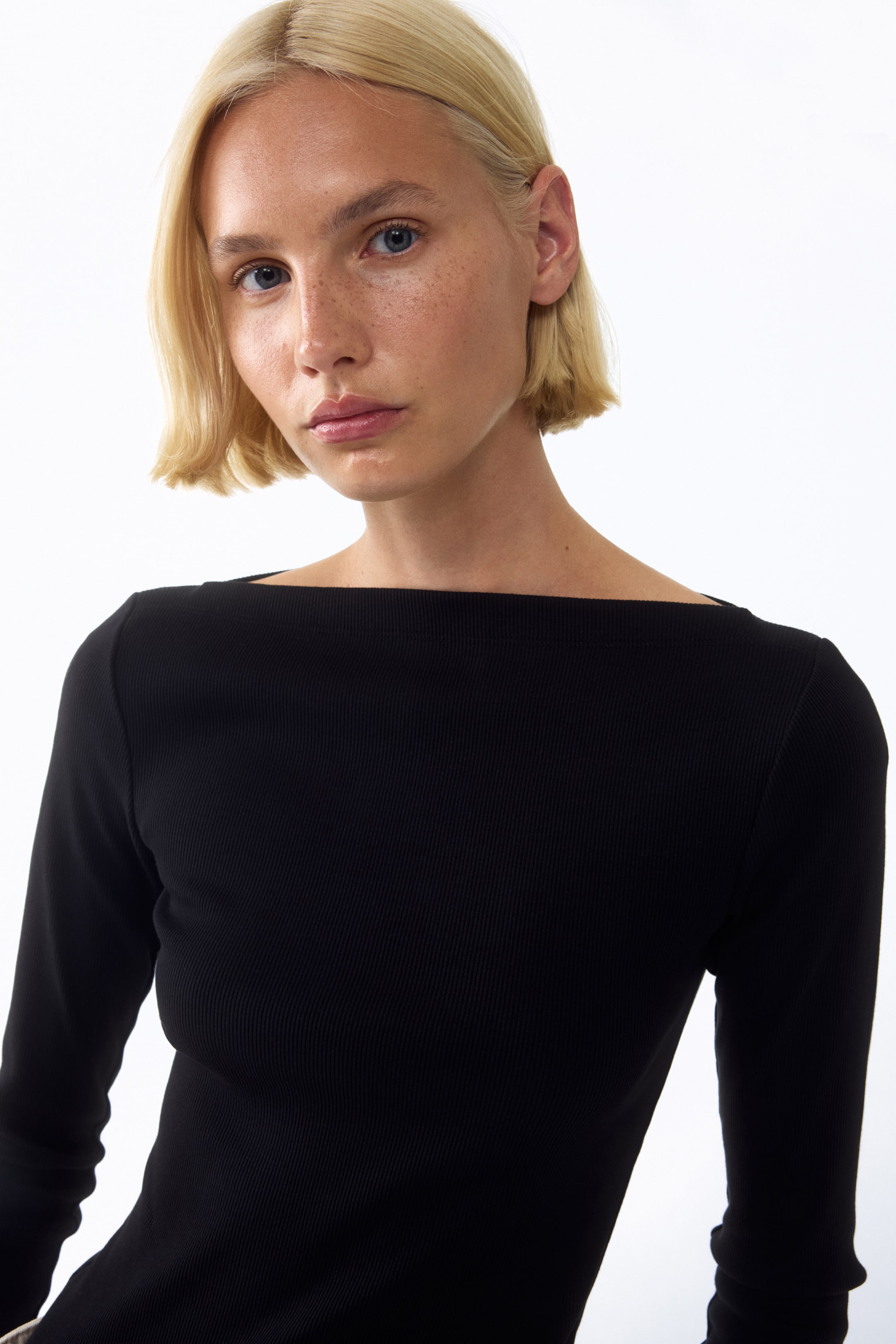 Ribbed Boat-Neck Top