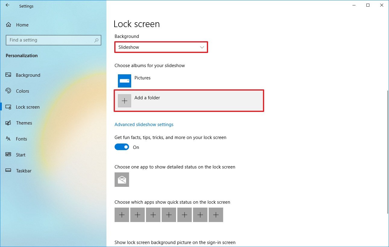 Lock screen slideshow settings