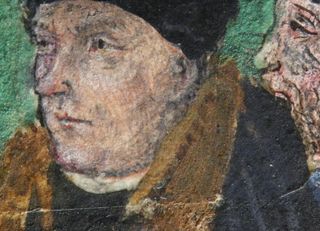 The edges of Cromwell's portrait are barely noticeable but reveal it was painted separately and glued on to the vellum page.