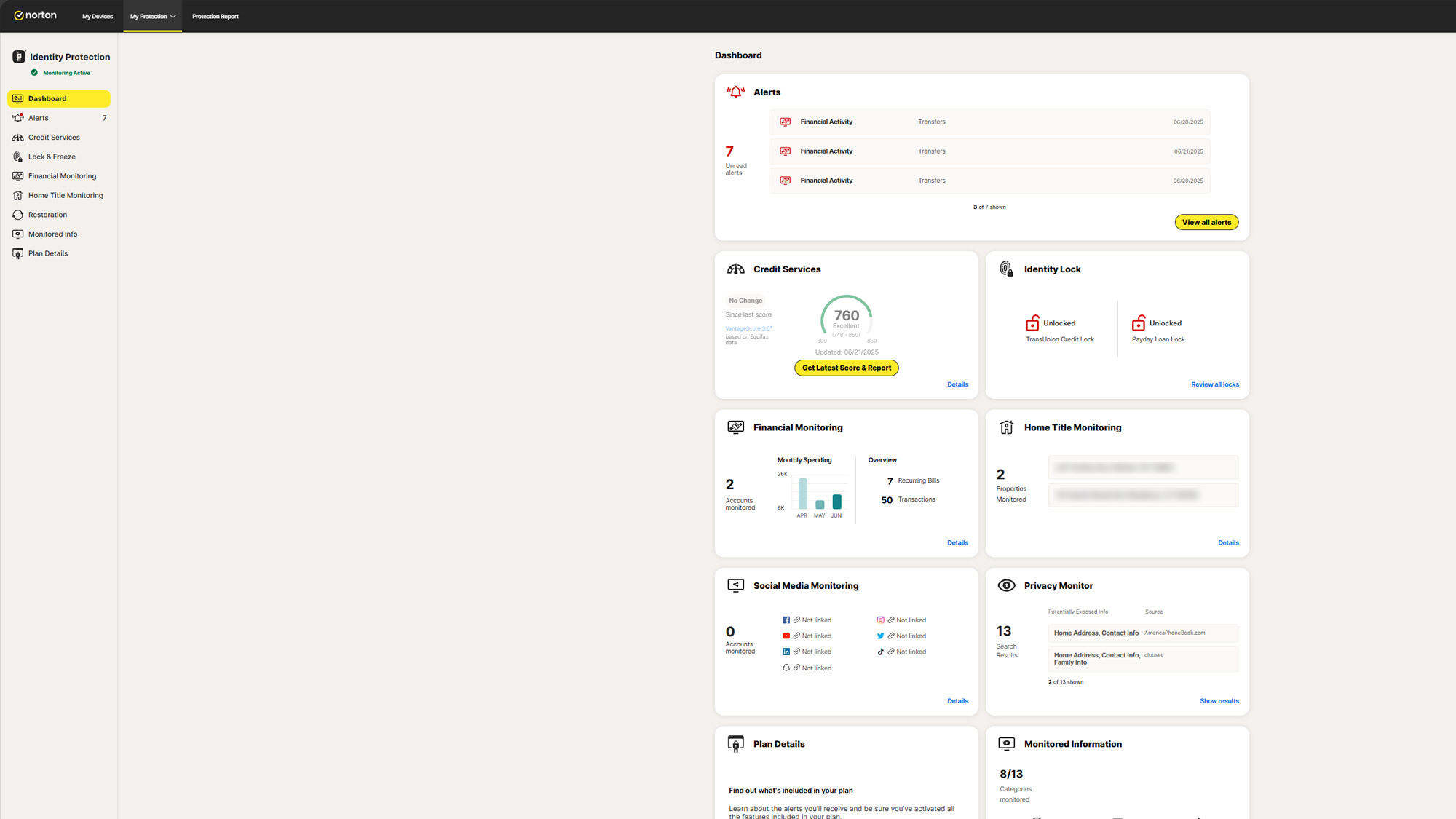 Screenshot of the LifeLock web interface