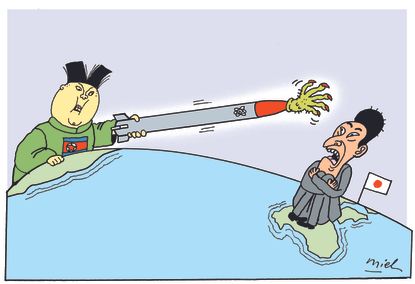 Political cartoon World Korea Japan US missile