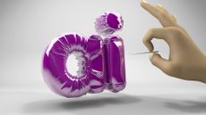 Illustration of a hand holding a pin about to poke and deflate a balloon in the shape of the letters "ai"