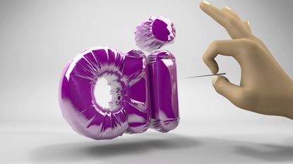 Illustration of a hand holding a pin about to poke and deflate a balloon in the shape of the letters "ai"