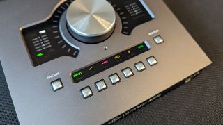 Close up of the buttons on a Universal Audio Apollo Twin X audio interface