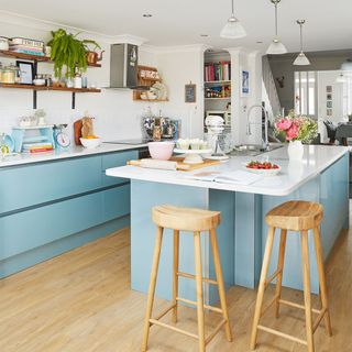 coastal cottage blue kitchen