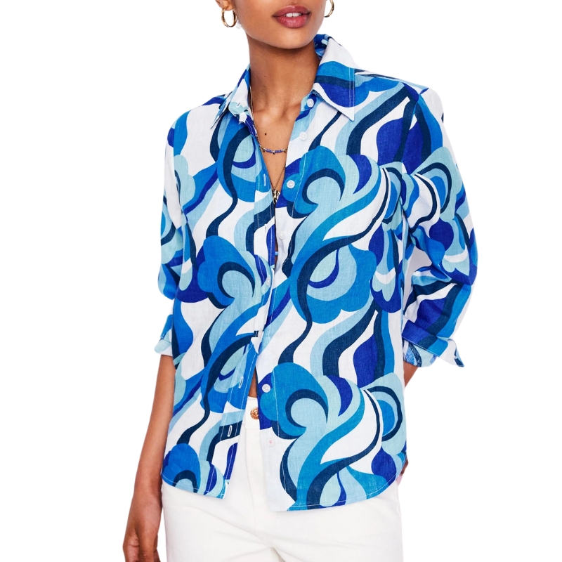 Boden, Sienna Linen Shirt-Multi Abstract Swirl