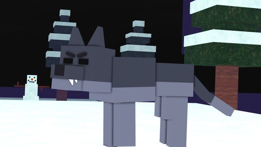 The black and grey wolf standing in the snow from 99 Nights in the Forest