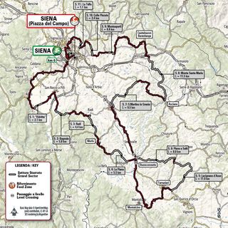 Map for the 2022 Strade Bianche WorldTour race