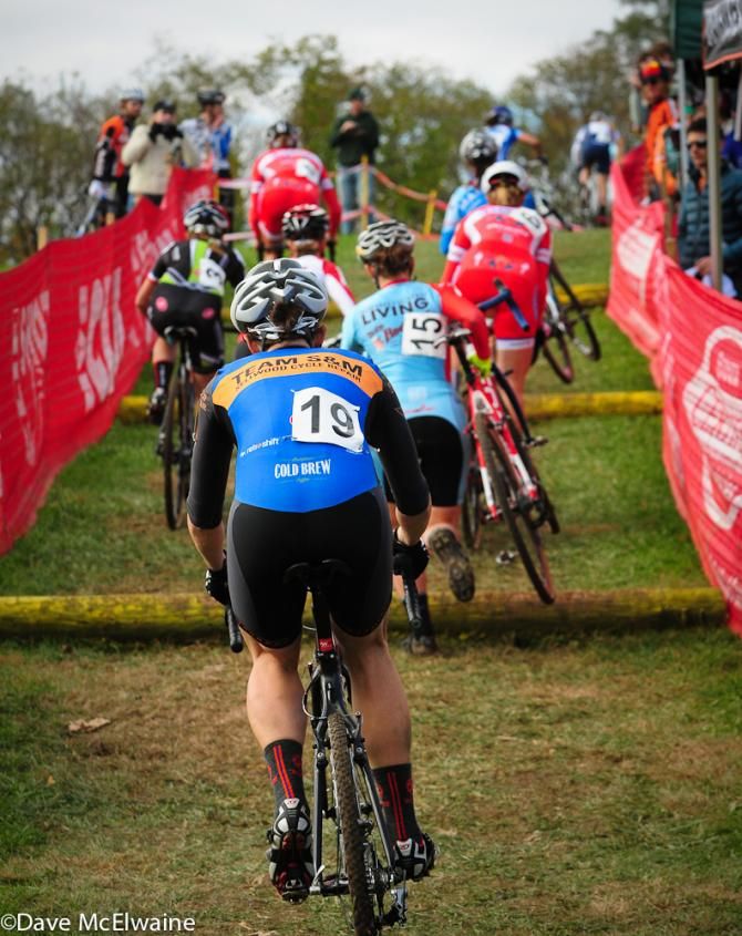 The Elite women ride and run the log stairs