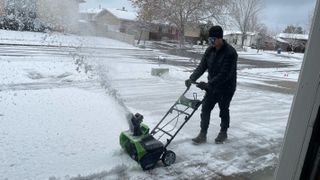 using the greenworks snow blower during testing