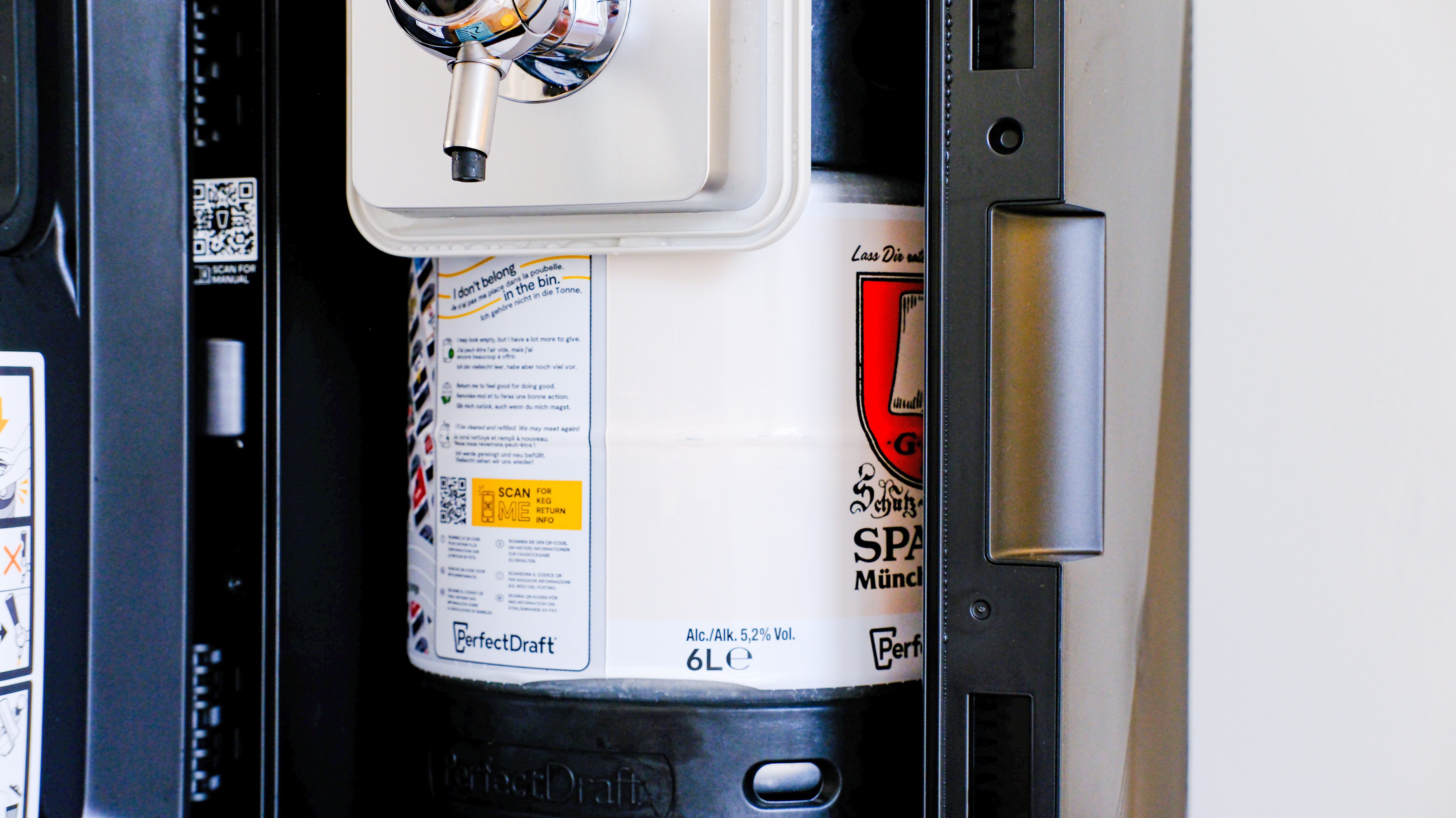 The PerfectDraft Beer machine with a keg inside