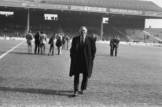 Manchester City manager Joe Mercer pictured after a match at Maine Road in October 1973.