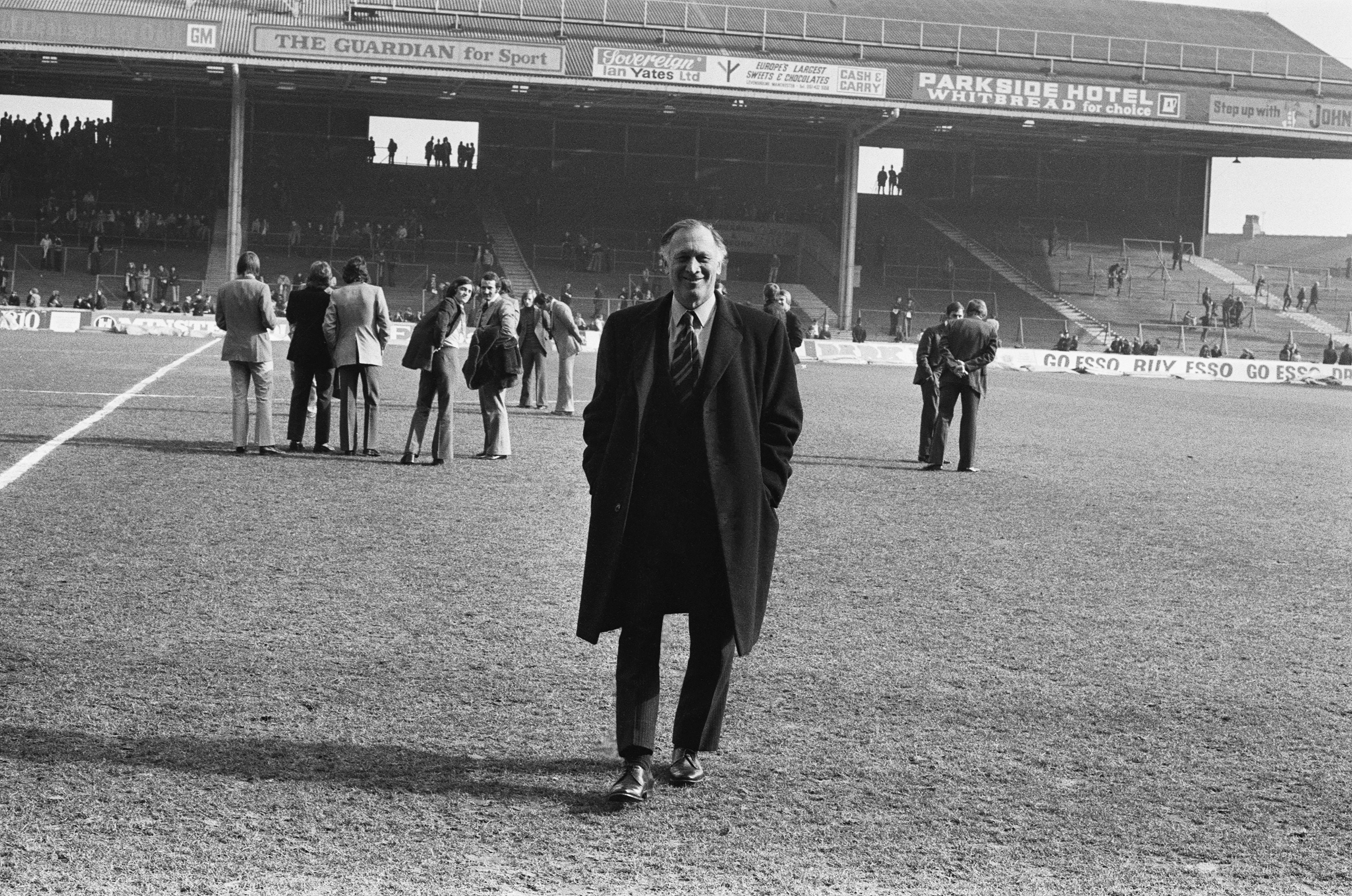 Manchester City manager Joe Mercer pictured after a match at Maine Road in October 1973.