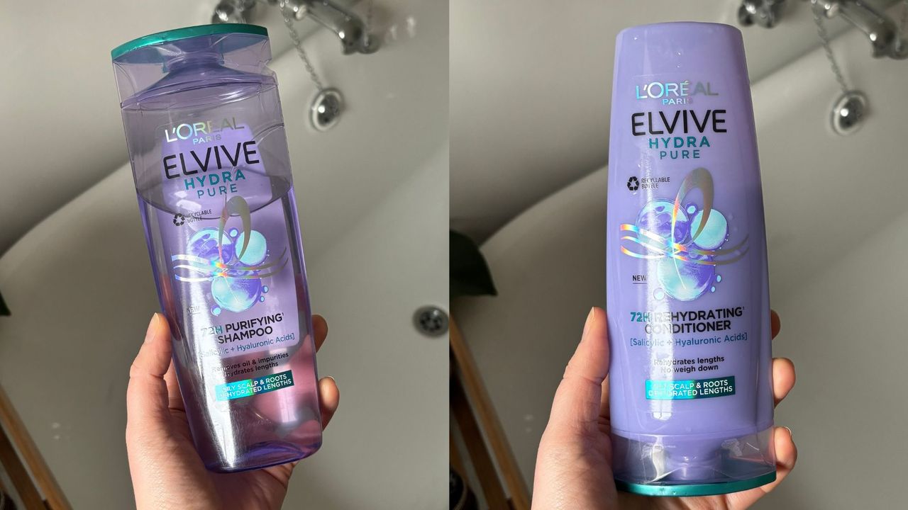 Laura holding L’Oréal paris Elvive Hydra Pure Shampoo and Conditioner