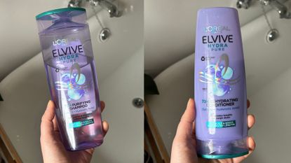 Laura holding L’Oréal paris Elvive Hydra Pure Shampoo