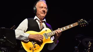 Robert Fripp performs during Toyah and Robert's Sunday Lunch concert at the O2 Shepherd's Bush Empire on October 21, 2023 in London, England.