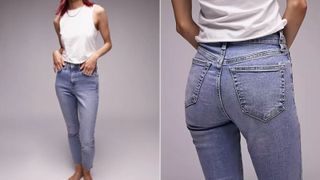 Model wearing Topshop Petite Jamie Jeans to illustrate the best jeans for women over 50