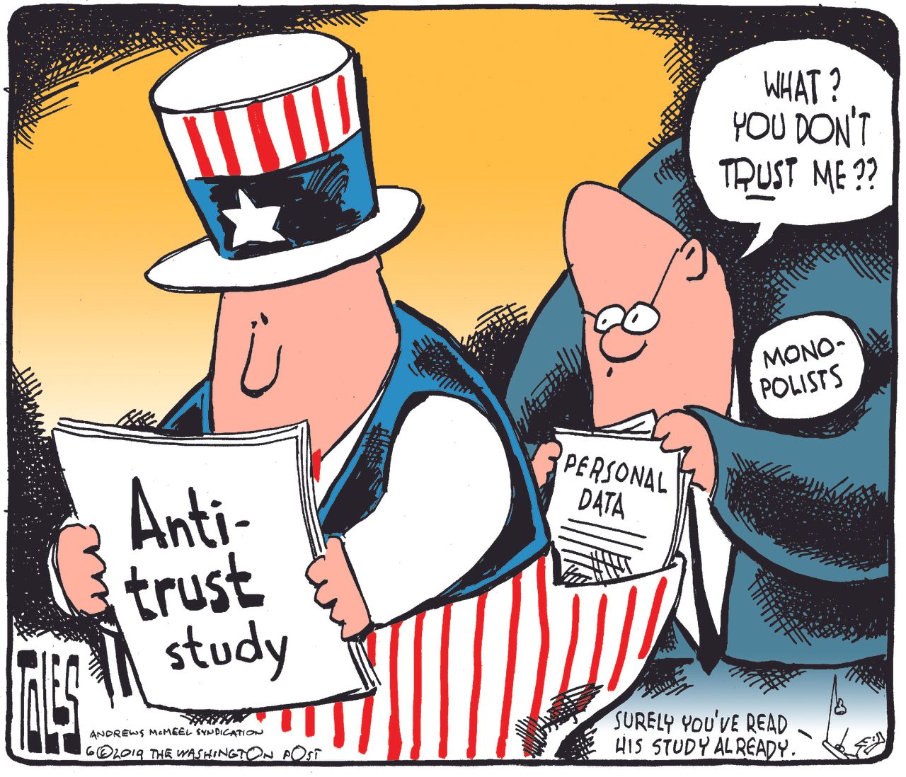 Political Cartoon U.S. Silicon Valley Anti-Trust Laws Monopolists USA