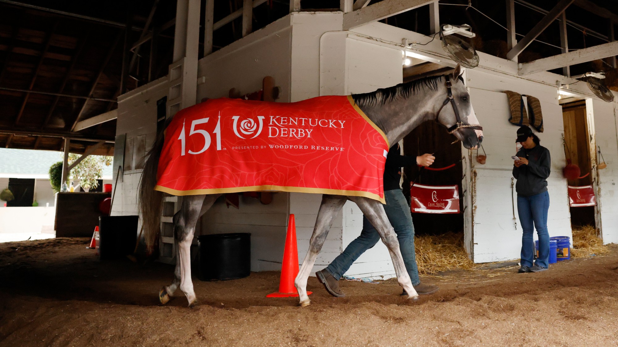Sandman is seen during race training ahead of the 2025 Kentucky Derby at Churchill Downs.