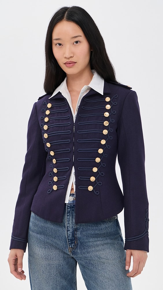 Wool Napolean Military Jacket - Navy