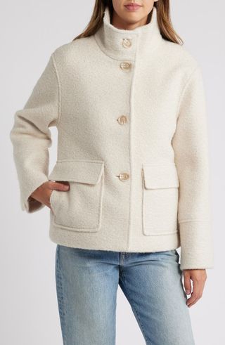 Stand Collar Pressed Bouclé Jacket