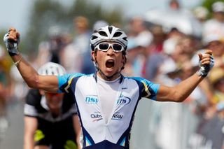 Hello world. Caleb Ewan (NSWIS) takes stage 2 of the Jayco Bay Cycling Classic at Eastern Park, Geelong