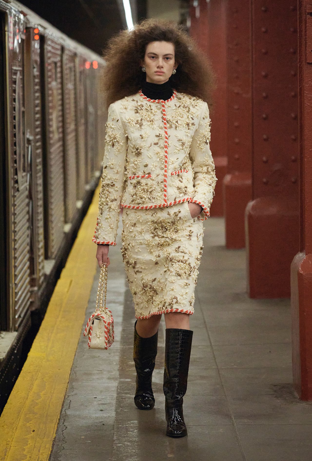 models walk the subway runway for the chanel metiers d'art 2026 show in new york city