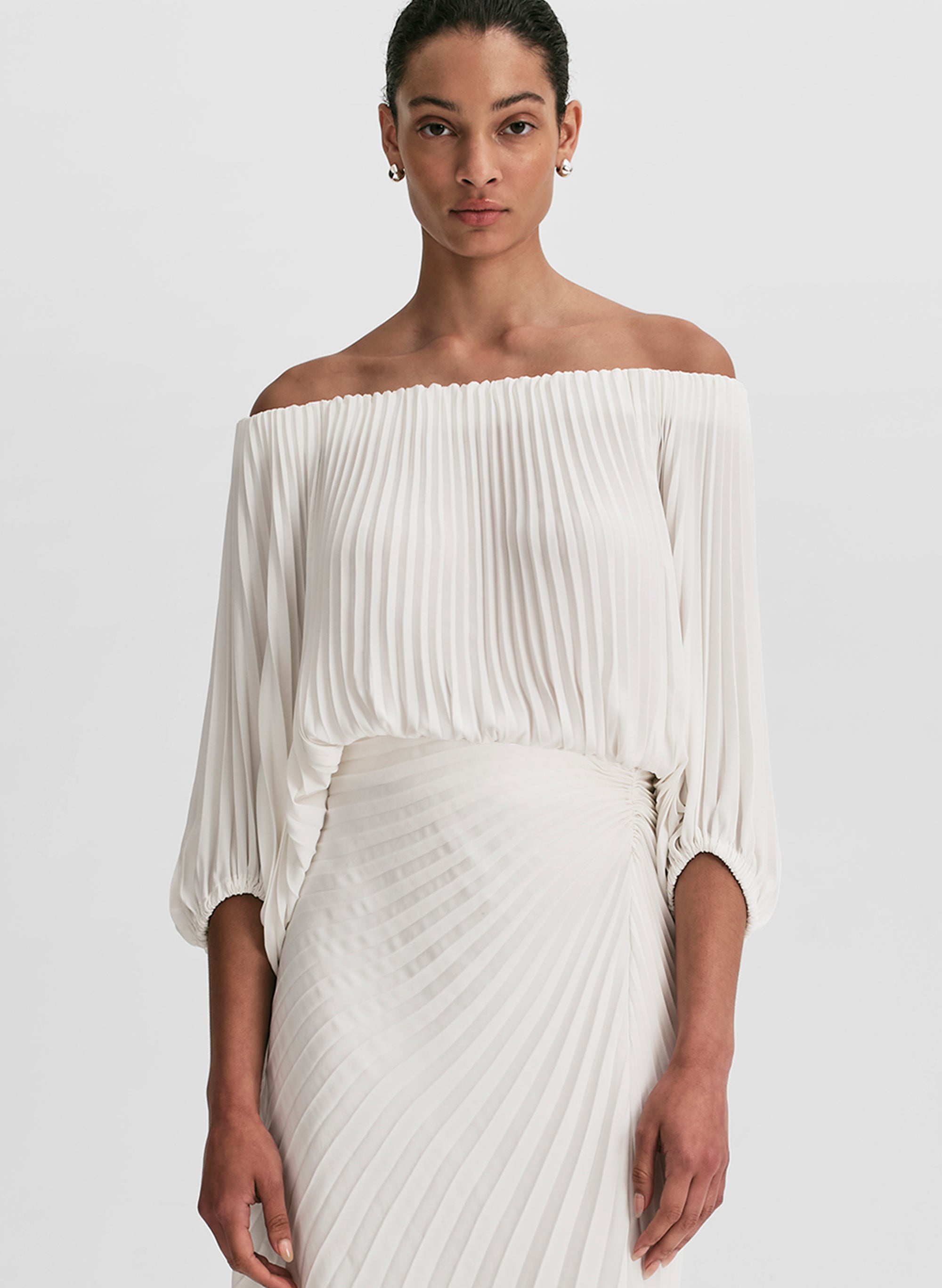 Sienna Satin Pleated Off Shoulder Top
