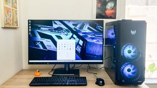 Acer Predator Orion 7000 (2023) review unit on desk running Windows 11