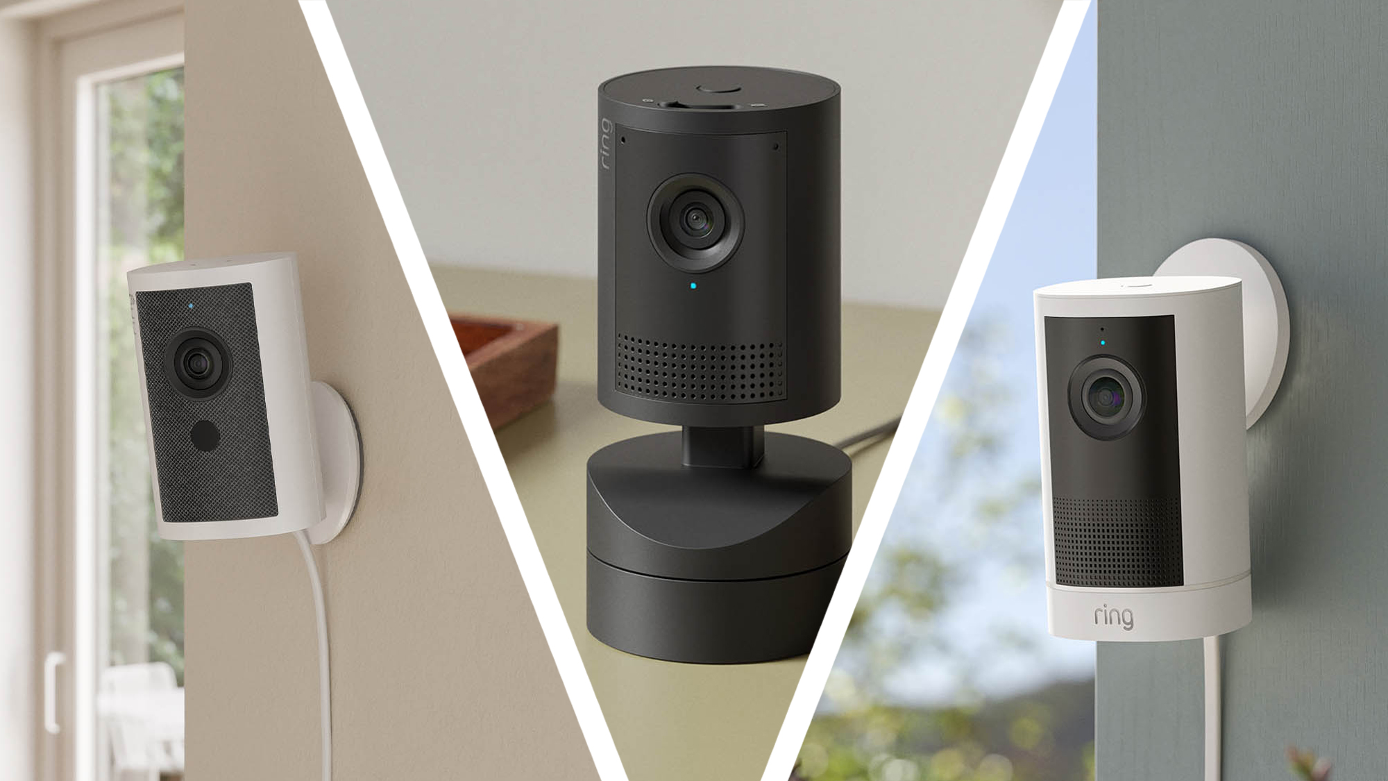The Indoor Cam 4K (left), Pan-Tilt Indoor Cam 2K (center), and Outdoor Cam 4K Plus (right)