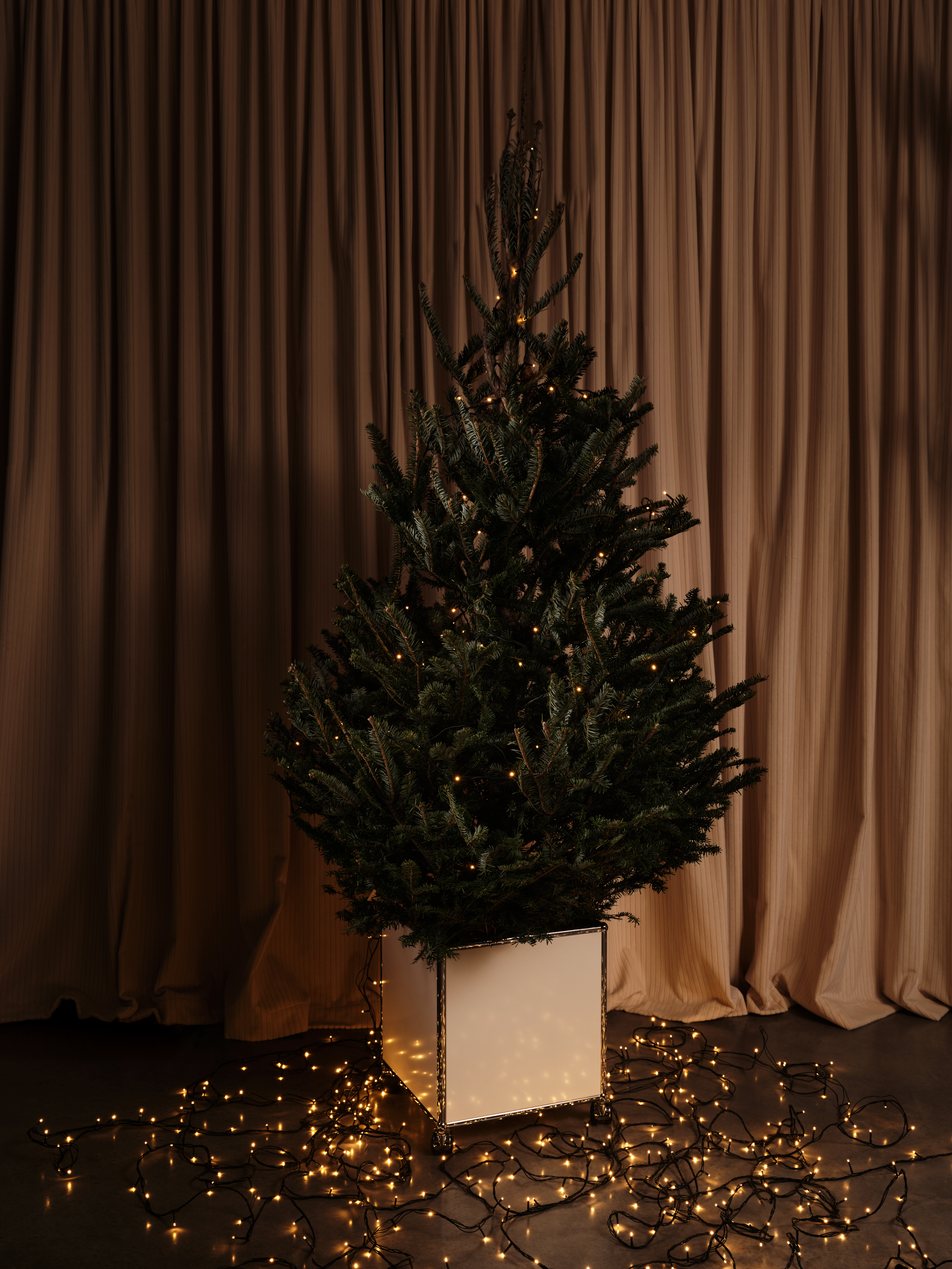 A series of shots depicting a festive Christmas tree, flowers, candles, and accessories setup.