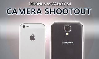 iPhone 5 vs Galaxy S4 Shootout Graphic - Both Phones with an emphasis on their camera lenses