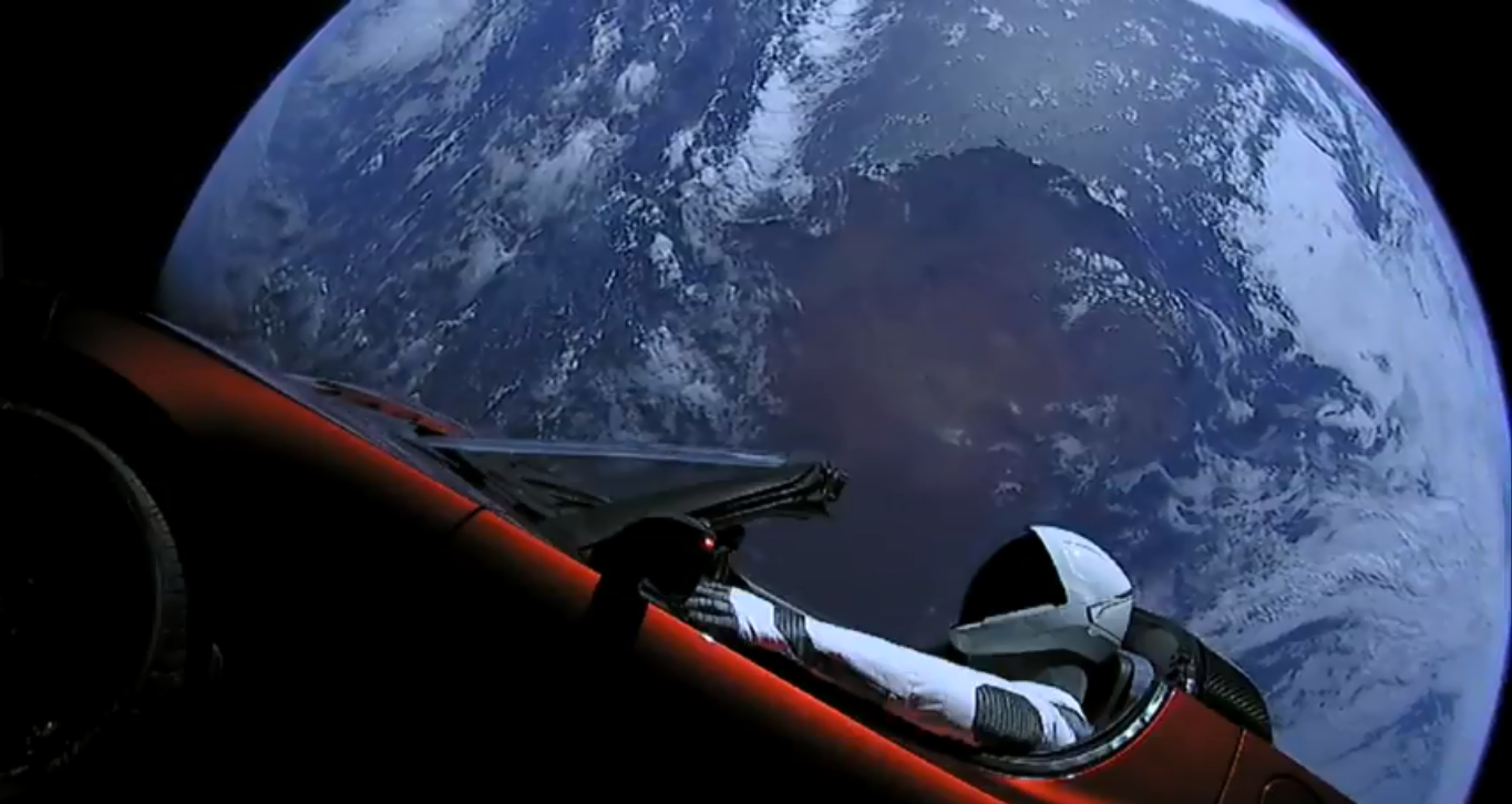 See Views Of Spacexs Starman Riding A Tesla Roadster In