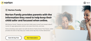 Website screenshot for Norton Family