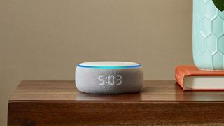 Amazon Echo Dot with Clock on sidetable