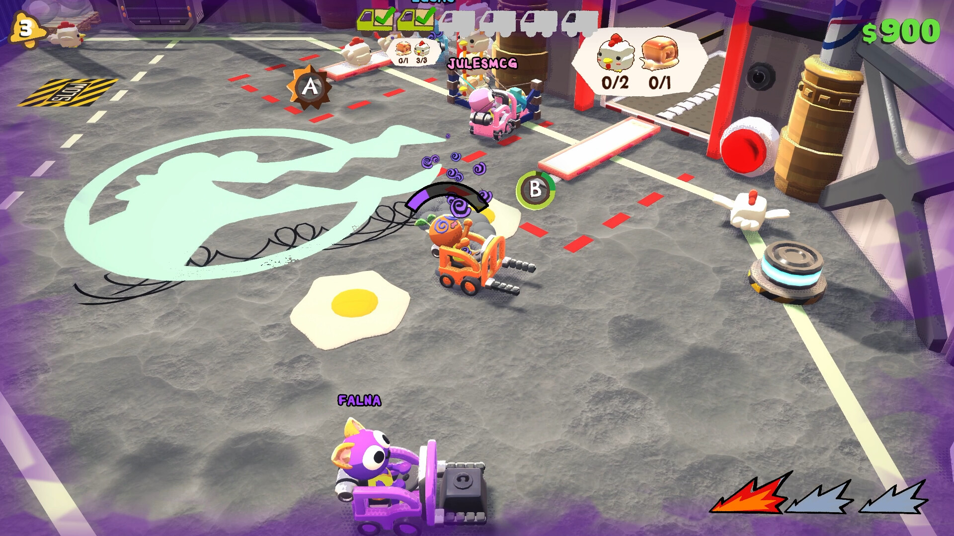 Crashout Crew screenshot of colored forklifts driving around an arena